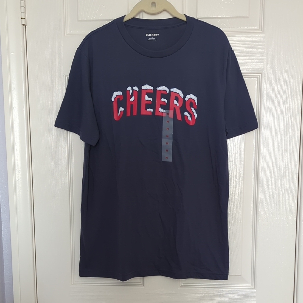 Old Navy Men's Short Sleeve Cheers Tee - Navy and Red